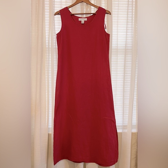 Pure Linen Red Maxi Shift Dress Vtg 90’s Lagenlook Dress SP by Valerie Stevens - Picture 1 of 8